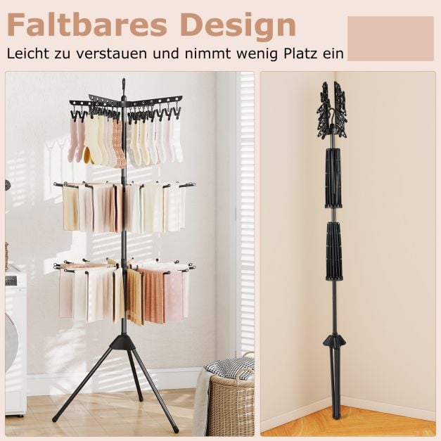 Coast Foldable Drying Rack 3-Layer - Étagère à linge avec 24 pinces et 32 tringles 76 x 76 x 178 cm - Noir