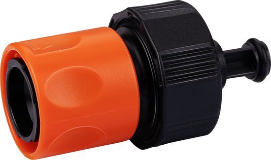 BLACK+DECKER Raccord rapide pour tuyau d'arrosage - avec Water Stop - 5/8'-3/4' - ⌀16-19 mm - Plastique - Noir/Orange