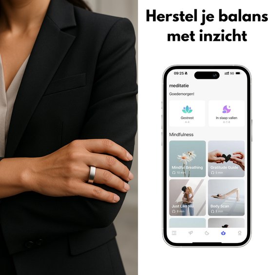 Focus® S2 Smart Ring - Argent - Taille 10 - AI Coach - Fréquence cardiaque - Cycle menstruel - Moniteur de sommeil - Score de récupération - Smart Ring - Performance sportive - Podomètre - IP68 Waterproof - Mesure de l'O2 - Femmes - Hommes - Wearables - E