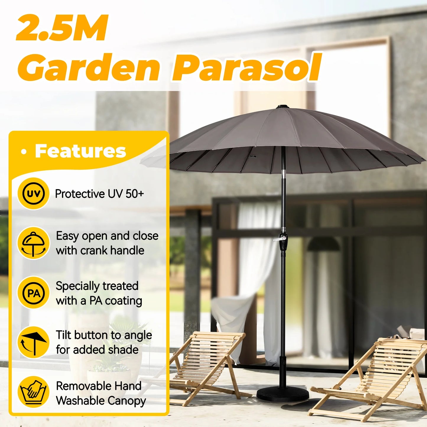 Angel Living – Parasol de jardin inclinable de 250 cm, rouge – Manivelle, protection UV, armature en aluminium