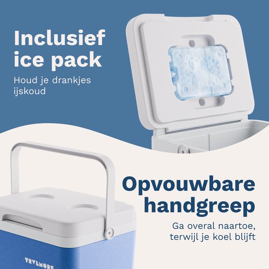 TRVLMORE Cool Box 14L - 47 heures de réfrigération - Frigobox - Elément réfrigérant inclus - Cool Box Small - Bleu