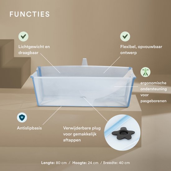 Stokke Flexi Bath XL (Ocean Blue) avec support pour nouveau-nés - Durable et facile à ranger - Pratique à la maison ou en voyage - Convient aux enfants de 0 à 6 ans