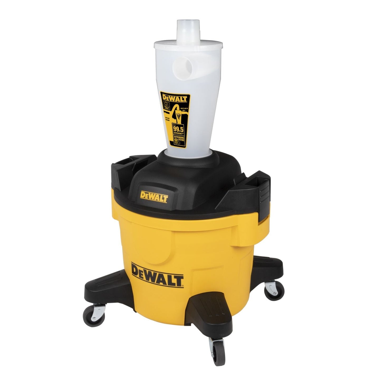 DeWALT DXVCS002 Pré-séparateur 23L - Polymère robuste, tuyau 48mm, longueur 2m, jaune