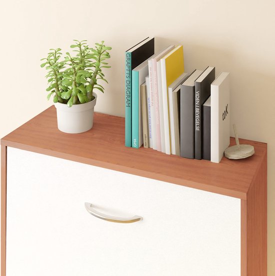 Armoire à chaussures - 3 volets - 115x60x24cm - 18 paires Hêtre/Blanc