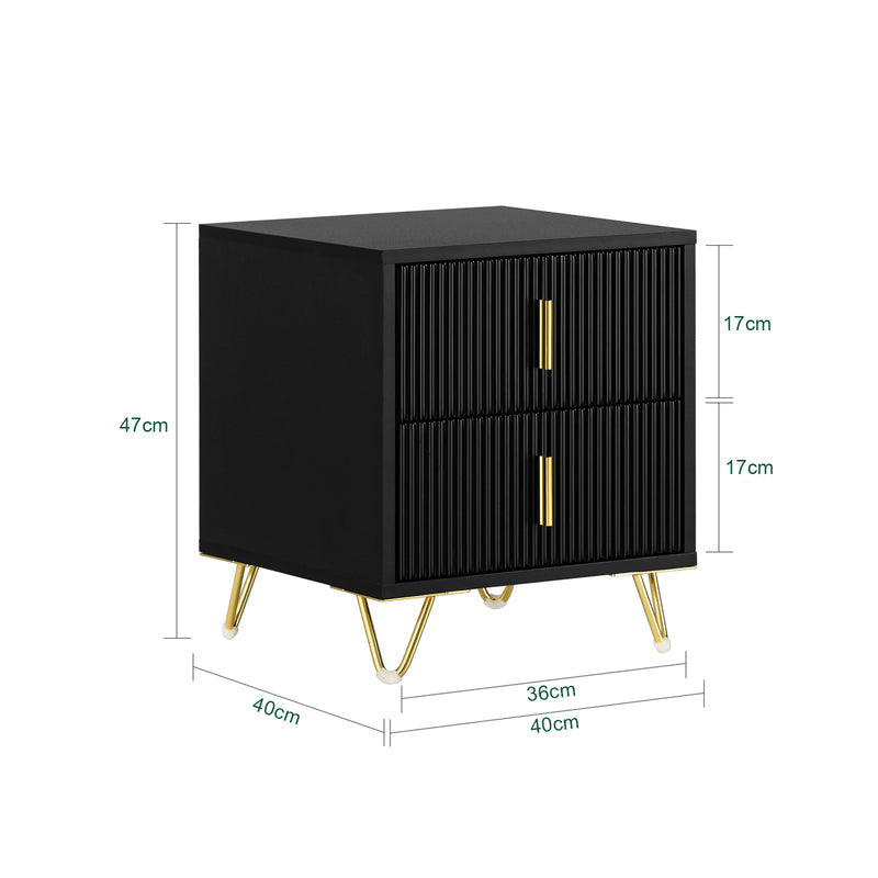 Table de nuit SoBuy, avec 2 tiroirs coulissants, Max. 25KG, 30 x 40 x 47 cm, Noir/Doré