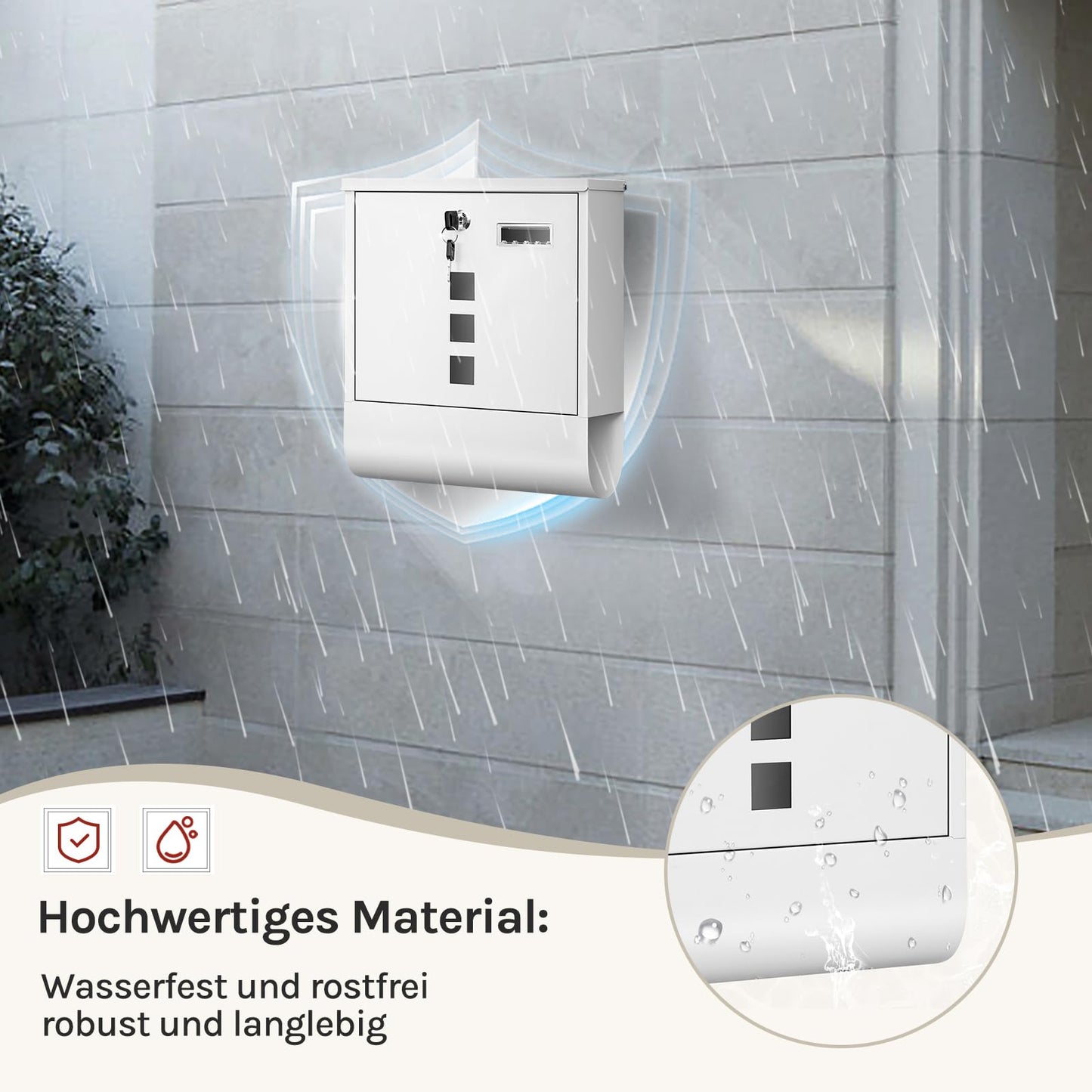 Boîte aux lettres murale Woltu - 10 x 30,8 x 33,8 cm - Compartiment à journaux - Plaque nominative - Blanc