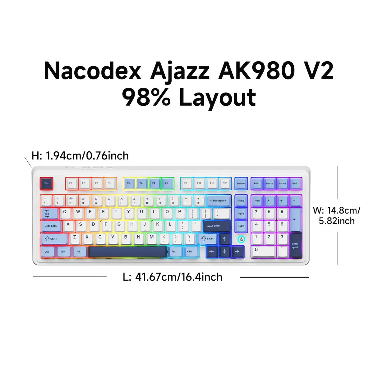 Clavier mécanique sans fil Ajazz AK980 V2 - Hot-Swap - 98 touches