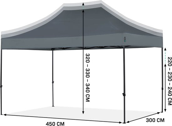 Tente de réception VONROC - 3 x 4,5 m – Tente de réception Premium à montage facile – Conception modulaire – Pliable – Imperméable – Armature en acier – Protection UV 50+ – Sac de rangement inclus – Gris