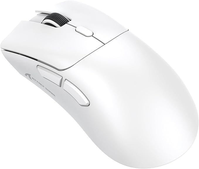 ATTACK SHARK R1 Superlight Gaming Mouse 59g - Blanc - 12.2 × 6.4 × 3.8 cm - Sans fil et filaire - Jusqu'à 18 000 DPI - 65 heures d'autonomie de la batterie
