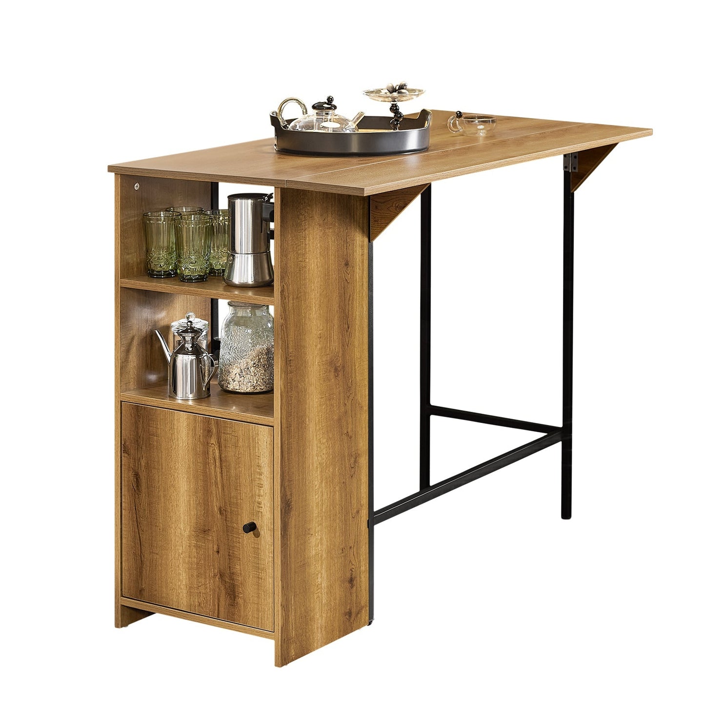 SoBuy Table de bar haute - avec support de rangement et porte-bouteilles - 120 x 63 x 95 cm