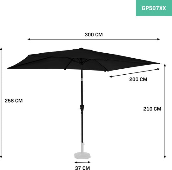 VONROC Premium Parasol Rapallo 200x300cm - Parasol durable - Inclinable - Toile résistante aux UV - Anthracite/Noir - Housse de protection incluse