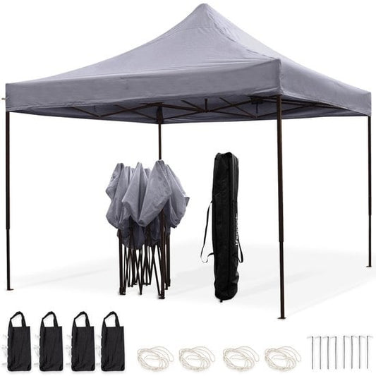Tente de réception LifeGoods - Barnum- 3x3 m - Facile à monter - Pliable - Imperméable - Sac de transport à roulettes - Gris foncé