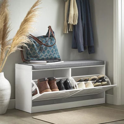 Armoire à chaussures SoBuy avec coussin d'assise - 2 volets - 94 x 30 x 47 cm - Blanc