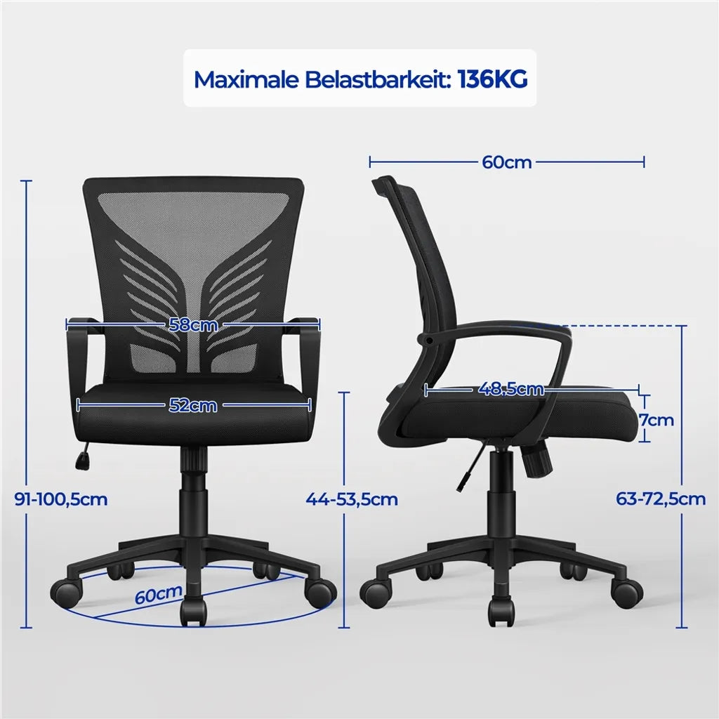Yaheetech Siège de bureau - Ergonomique - Avec fonction bascule - Réglable - Pivotant - Noir