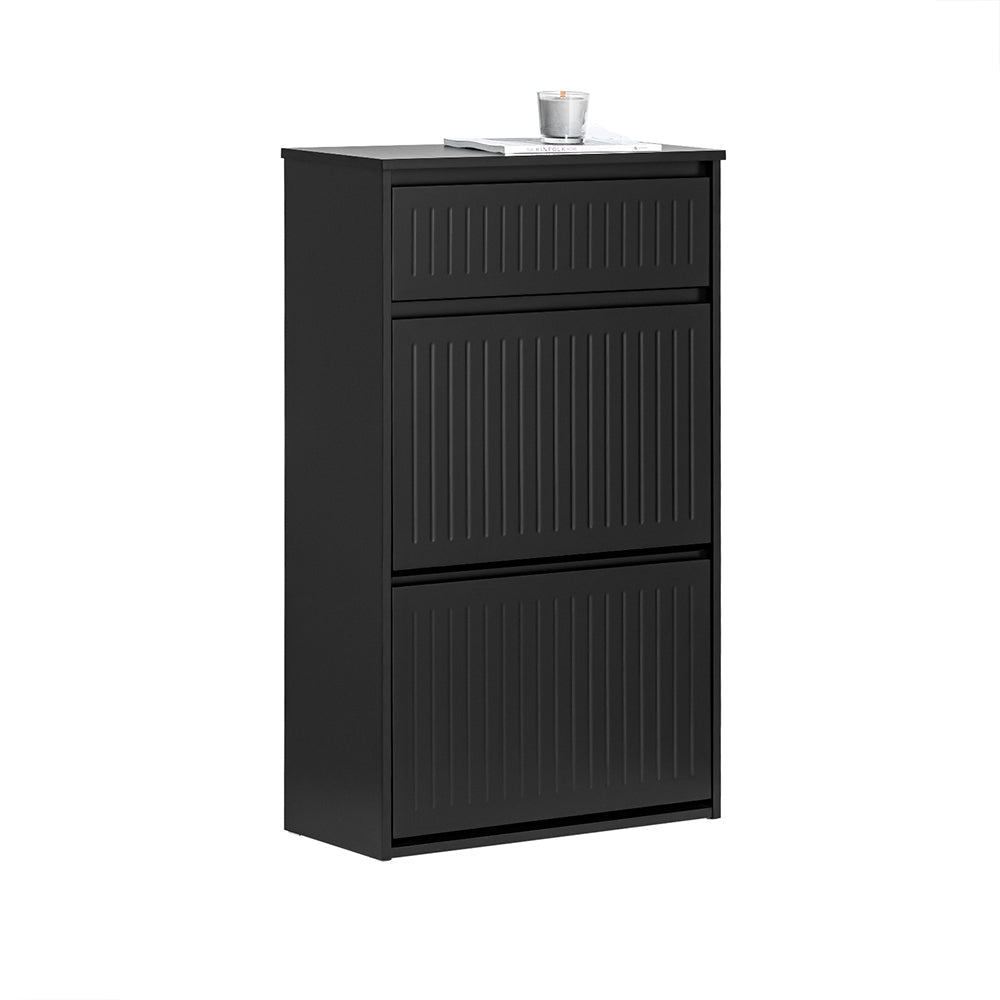 SoBuy Meuble à chaussures FSR165-SCH - 2 abattants et 1 tiroir - MDF - 61 x 26 x 100 cm - Noir