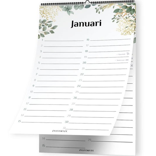 Systemyze Birthday Calendar Adults - Calendriers d'anniversaire - Calendrier mural - 23 x 16cm - Botanic Leaves