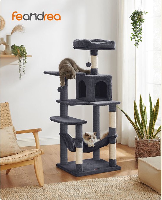 Arbre à chat - Arbre à chat avec hamac - Arbre à chat 143 cm - gris fumé