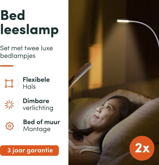 Nolt Lampe de lecture pour le lit - Veilleuse à intensité variable - 2 lampes de lit - Lampe de chambre à coucher - Lampes de lecture tête de lit - Lampe de lecture pour adultes