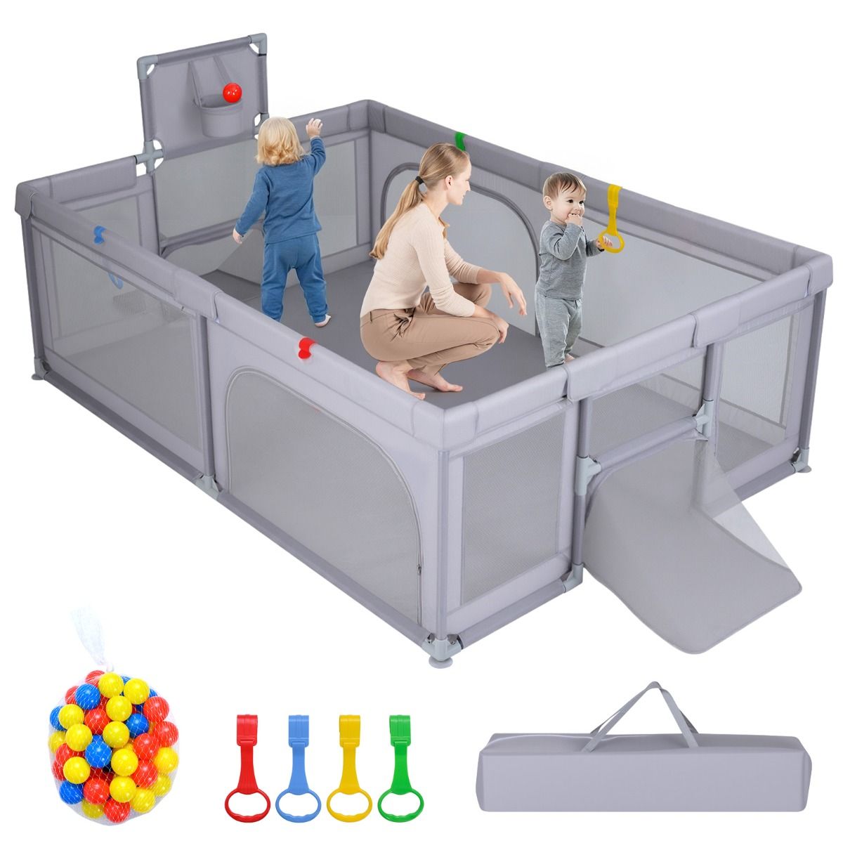 Coast Grande aire de jeux pour enfants - avec panier de basket, filets de football et anneaux à agripper - gris clair