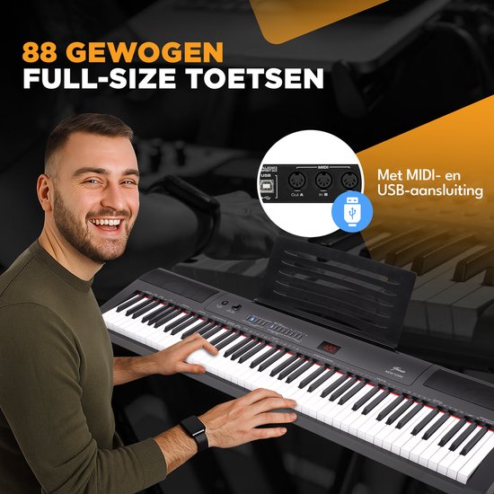 Finesse Digital Piano - 88 touches lestées - Stand & Stool - Piano à clavier - Piano électrique - Adulte & Enfant