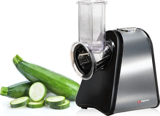 Coupe-légumes électrique Alpina - Mandoline - 4 lames en acier inoxydable - 200W - Noir/gris