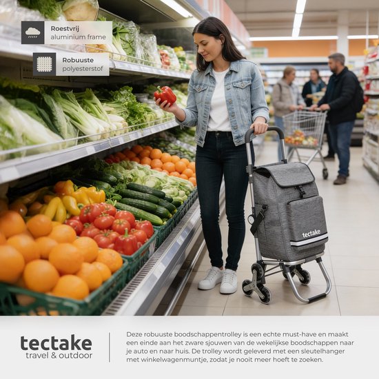 Chariot de courses tectake® 3-en-1 avec compartiment réfrigérant - Roues 4-Traploop - Pliable - Capacité de 56 L - Chariot de courses - Chariot de supermarché - S'utilise également comme diable et sac à provisions - Avec porte-clés et jeton de caddie
