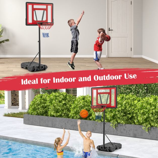 Anneau de basket réglable Coast pour piscine - 165-185 cm de haut - rouge - Support de basket portable pour enfants, adolescents et adultes