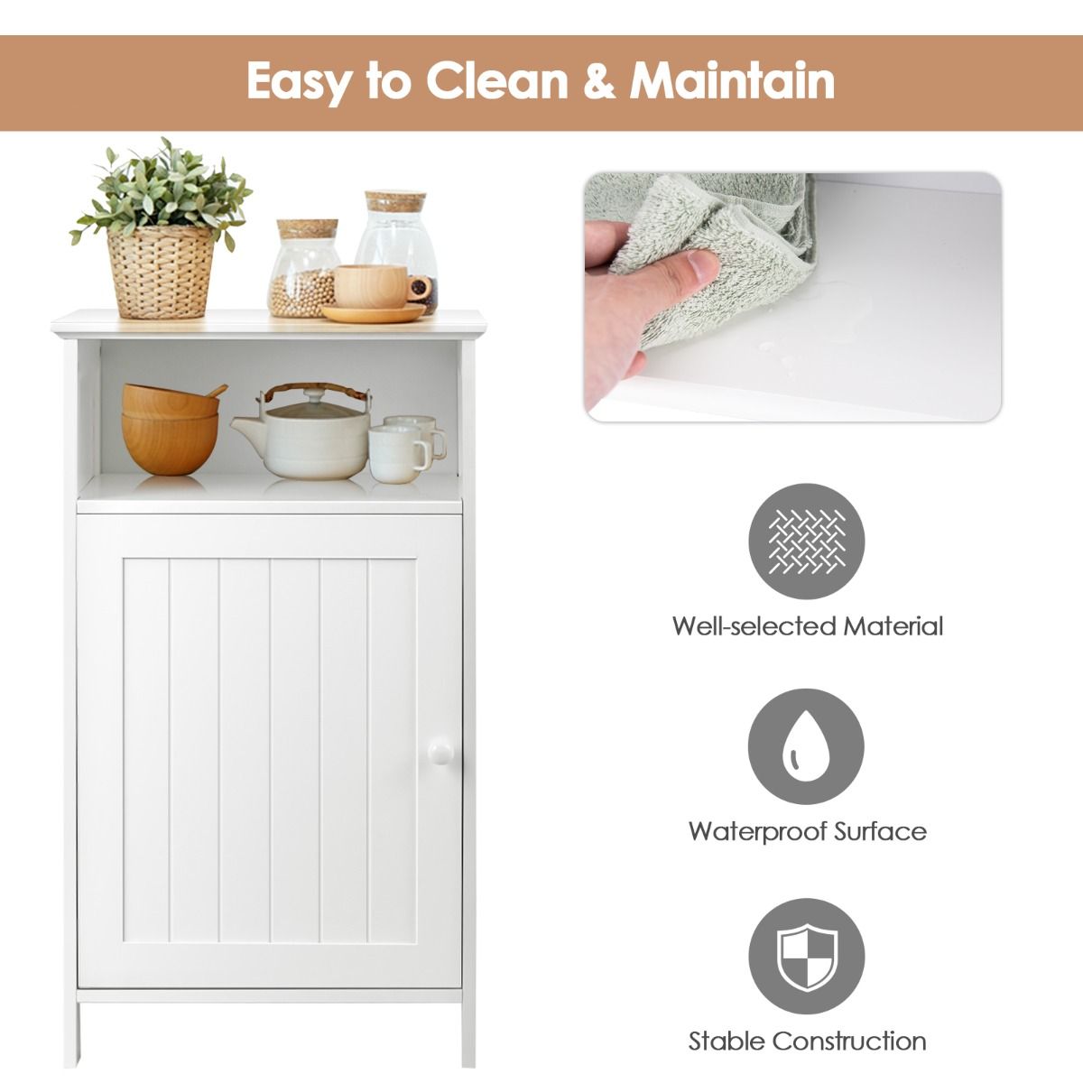 Meuble de salle de bain Coast avec porte - 3 niveaux - 40 x 30 x 70 cm - blanc