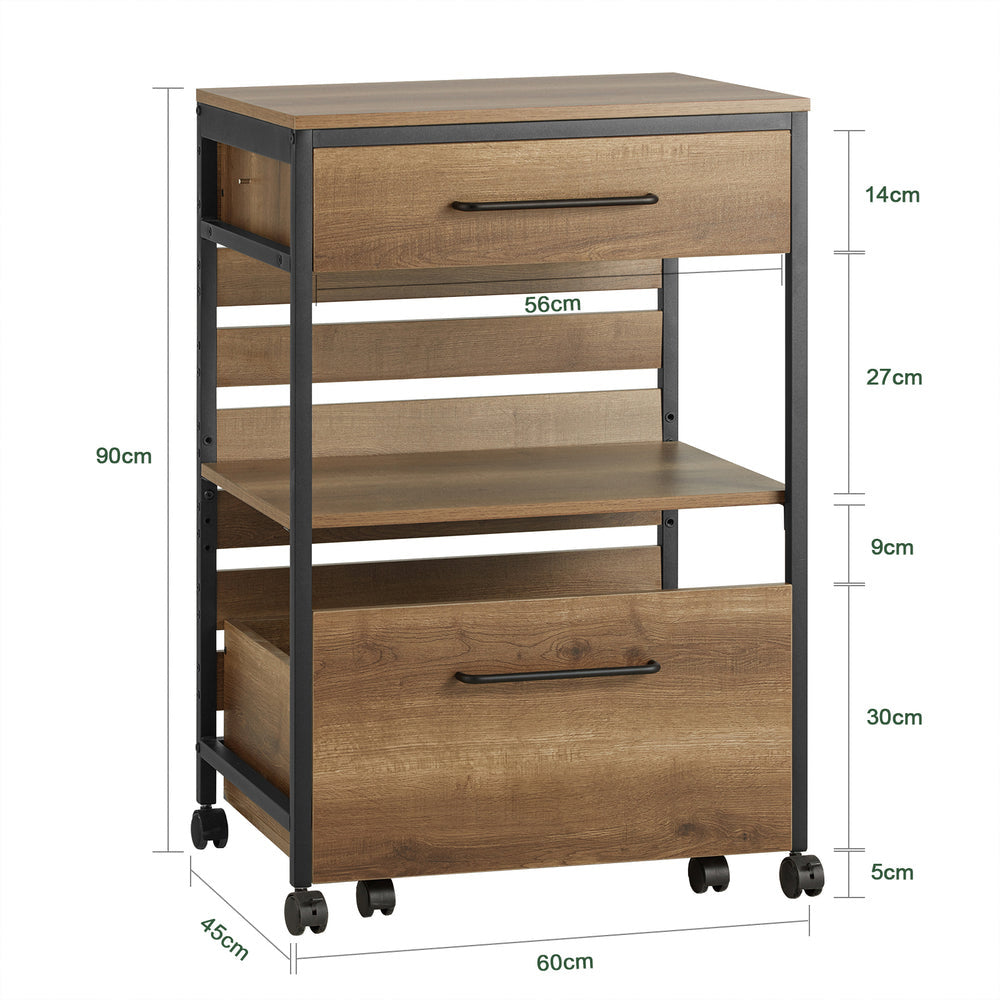 SoBuy Chariot de cuisine avec 1 étagère et 2 tiroirs - Max. 63KG - 60 x 45 x 90 cm - Couleur bois