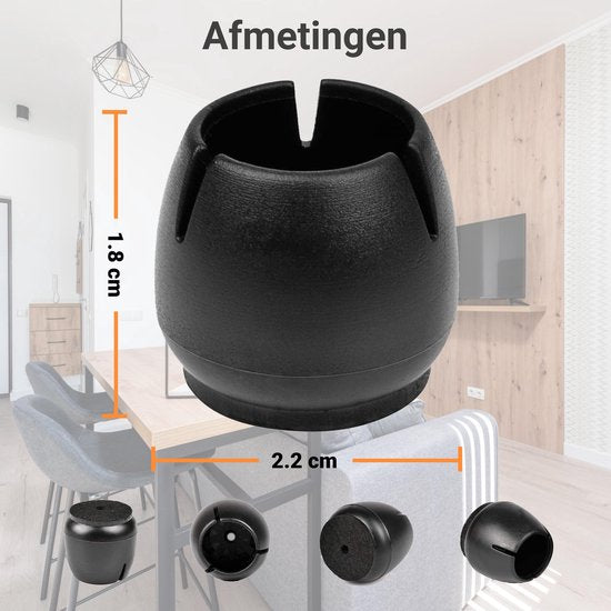 Volcan - Cache-pieds de chaise - 12-16mm - Feutre anti-rayures - Protecteurs de pieds de chaise - Protecteurs de sol - 24 pièces - Ronds - Noirs