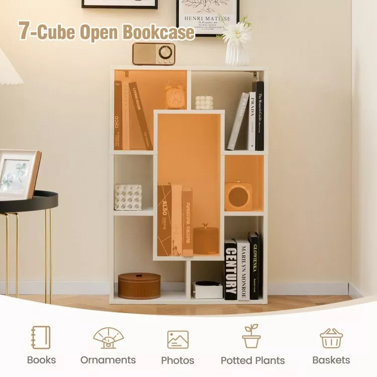 Bibliothèque Coast - 7 compartiments - Design anti-basculement - 61 x 20 x 90 cm - Blanc