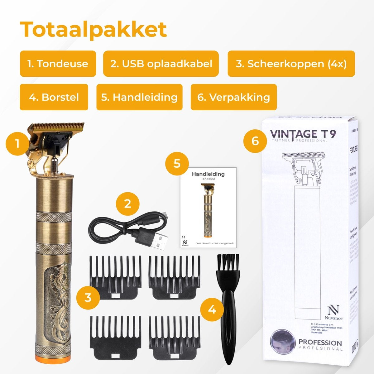 Nuvance - Tondeuse Mannen - Tondeuse Hoofdhaar - Inclusief 4 Opzetstukken - Baardtrimmer en Haartrimmer Mannen - Tondeuses - Usb Oplaadbaar