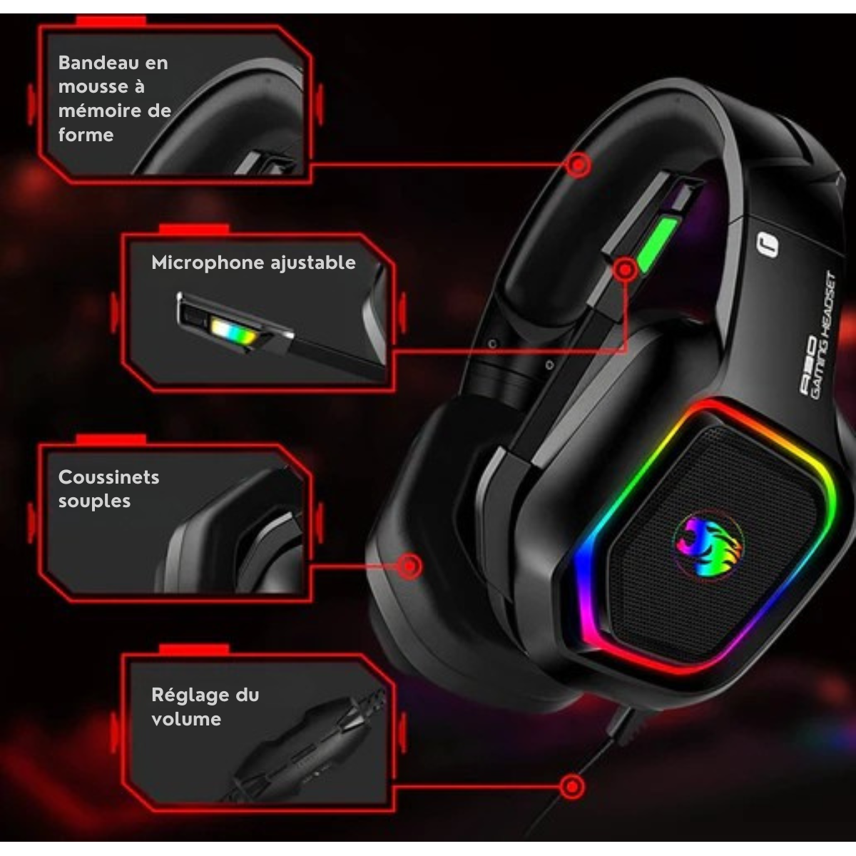 Casque Gaming - URGOODS - Casque PC - Compatible  PS4, PS5, Xbox One, Xbox Series, PC - Son Surround 7.1