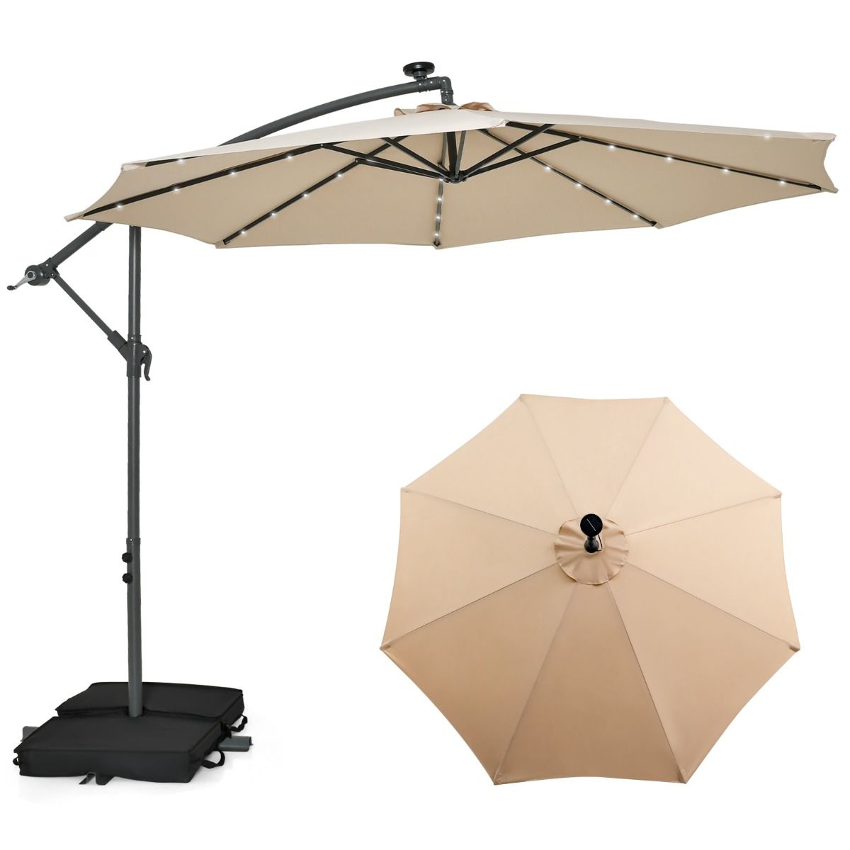 Coast Parasol flottant avec sacs de sable et éclairage LED - Ø300cm - Beige