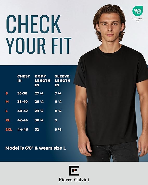 Pierre Calvini - T-shirt Homme Multipack 3/5 pièces - 100% Coton - Coupe régulière - Manches courtes - Col ras du cou - Poids Premium - Marine / Bourgogne / Olive - Taille L