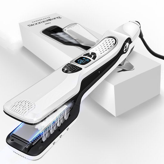 Sansbeauté® Steam Straightener - Lisseur à vapeur - Plaques larges - Lisseur professionnel - Lisseur à vapeur - Blanc