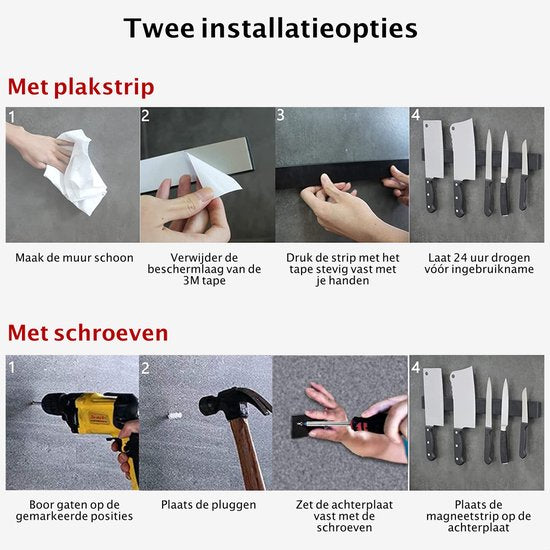 Volcan Knife Magnet - 3M Tape - Porte-couteau magnétique - 40CM - Industriel - Porte-couteau auto-adhésif - acier inoxydable