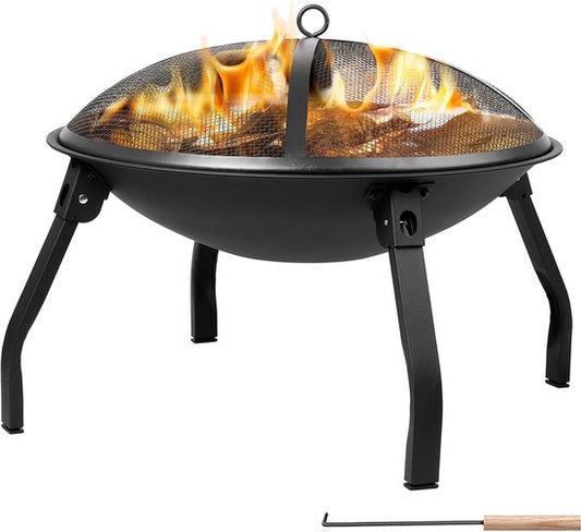 Brûle-parfum Travelhawk - Brûle-parfum d'extérieur portable et pliable - Brasero barbecue - Avec pare-étincelles - Charbon ou bois - Diamètre de 55 cm - Couvercle, sac de rangement, tisonnier et grille de cuisson inclus