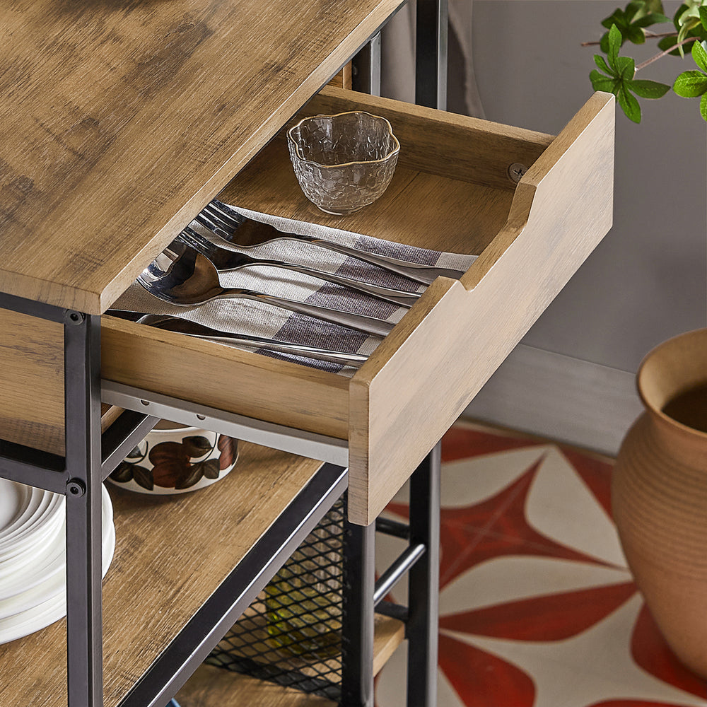 SoBuy FKW99-N Chariot de service - 6 étagères et 1 tiroir - 50x37x87 cm - Noir/Bois