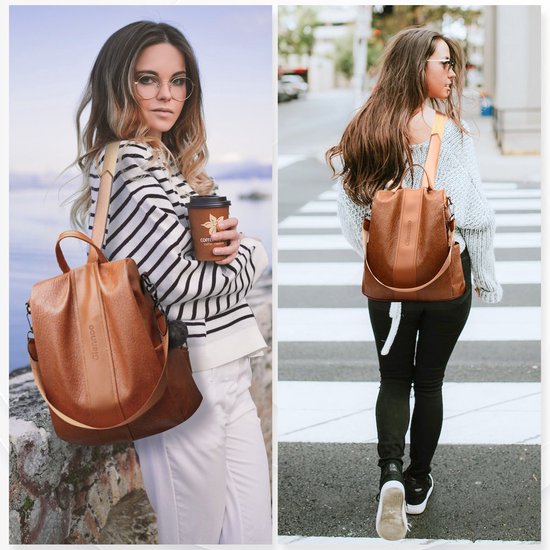 Glennoo Anti-theft Backpack Ladies - Sac à dos pour dames - Cuir PU - Marron