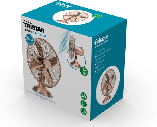 Tristar VE-5970 - Ventilateur de table rétro - Ø30 cm - Finition cuivre - 3 niveaux de vitesse