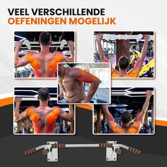 TTD® Premium Pull Up Bar - Pull Up Station - Wall Mount Pull Up Bar - Dip Station - Dip Bars - Home Sports - Home Fitness - Premium materials - Extra sturdy mounting parts - Home workout - White/Orange