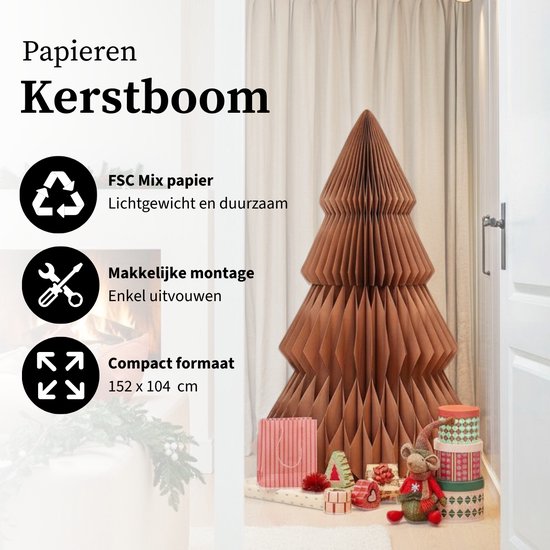 Mica Decorations Sapin de Noël en papier - Sapin de Noël artificiel pliable - H 152 x Ø 104 cm - Décoration de Noël - FSC Mix - Marron