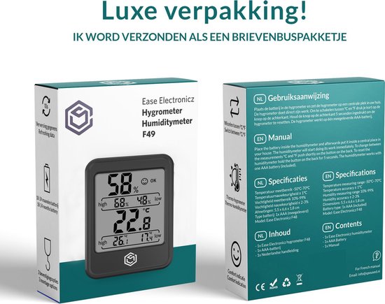 Ease Electronicz Hygromètre Min/Max - Humidimètre - Station météo numérique - Humidimètre - Thermomètre d'intérieur - Avec éclairage