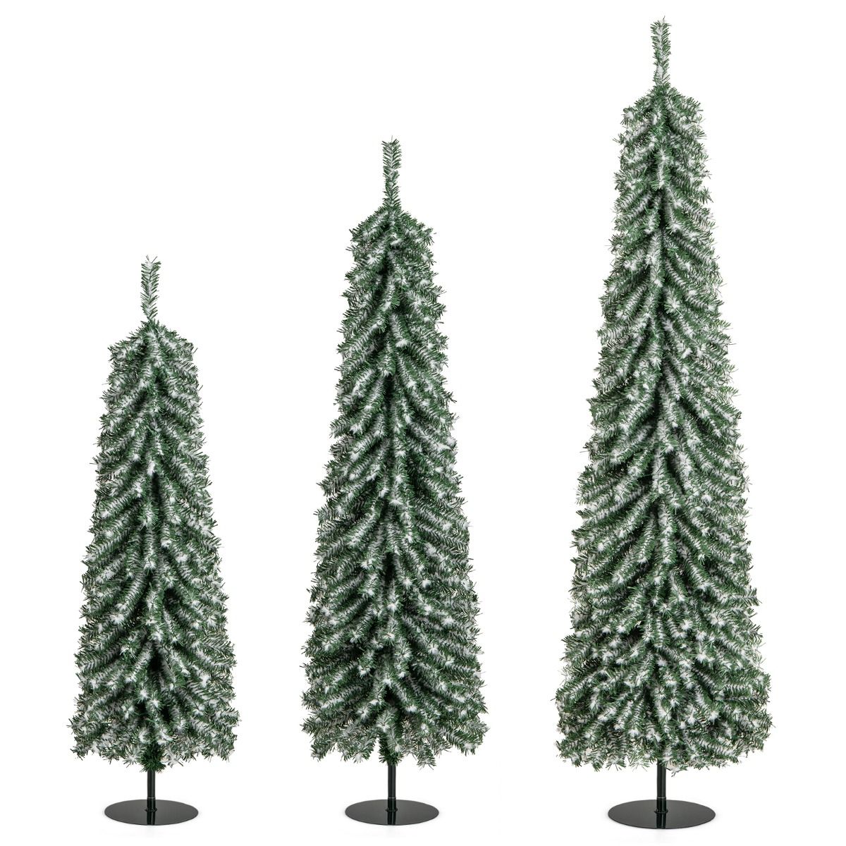 Lot d'arbres de Noël artificiels Coast - en forme de crayon - avec neige artificielle et éclairage LED - 120/150/180 cm