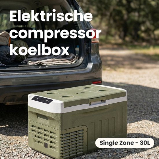 Auronic Electric Cool Box - Compresseur - 30L - 12V et 240 volts - Réfrigérateur de camping - Frigobox Car - Vert