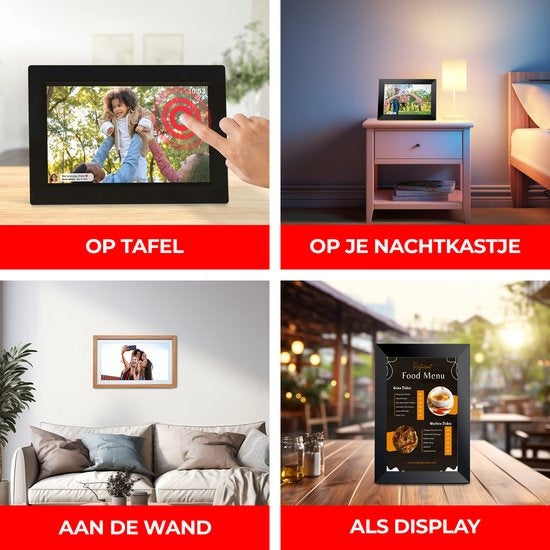 Cadre photo numérique Denver 10,1 pouces - HD - Frameo App - Cadre photo - WiFi - écran tactile IPS - 16 Go - PFF1053W