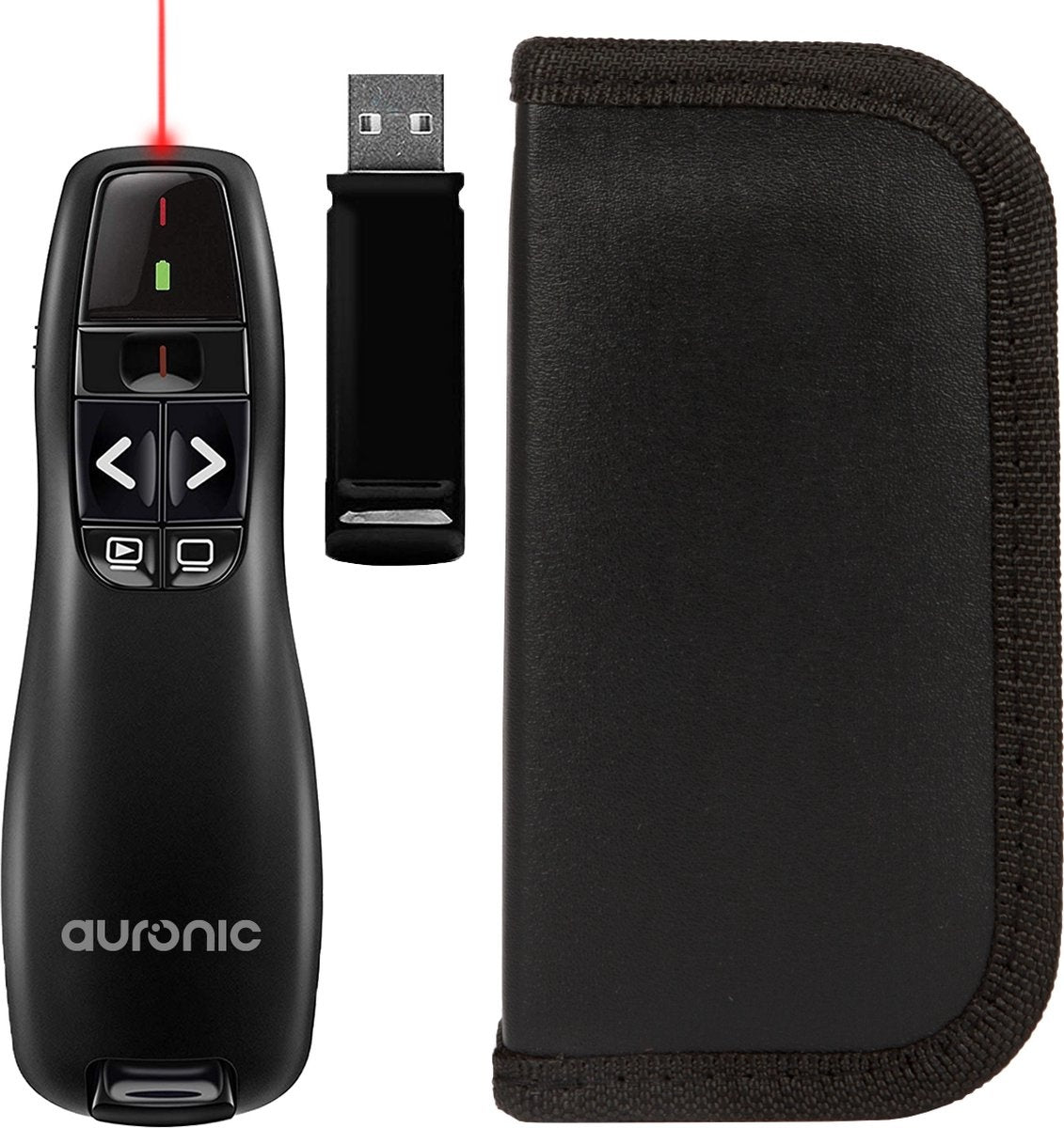 Auronic Presenter - Sans fil - Pointeur laser - Clicker de présentation - 20 mètres - avec étui - noir
