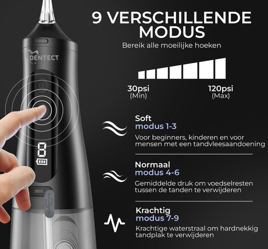 Hydropulseur Dentect - Douche nasale - Douche buccale - Nettoyeur de langue - 9 modes - Éliminateur de plaque dentaire - Embouts supplémentaires - Nettoyage des appareils orthodontiques - Éliminateur de tartre