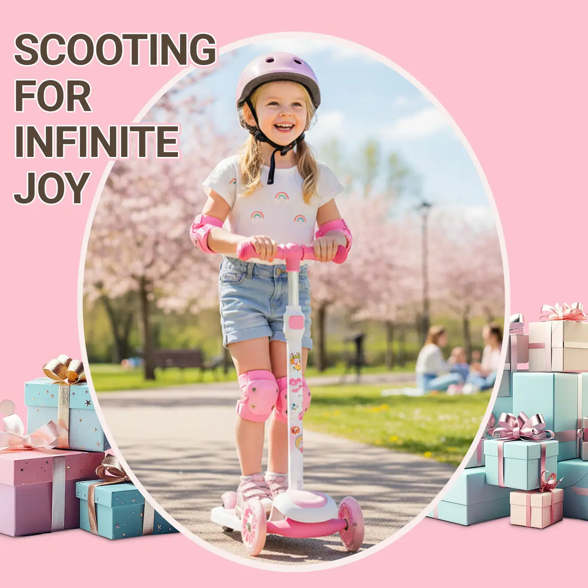 Trottinette Neuleb avec roues lumineuses - Plateforme extra-large - Rose